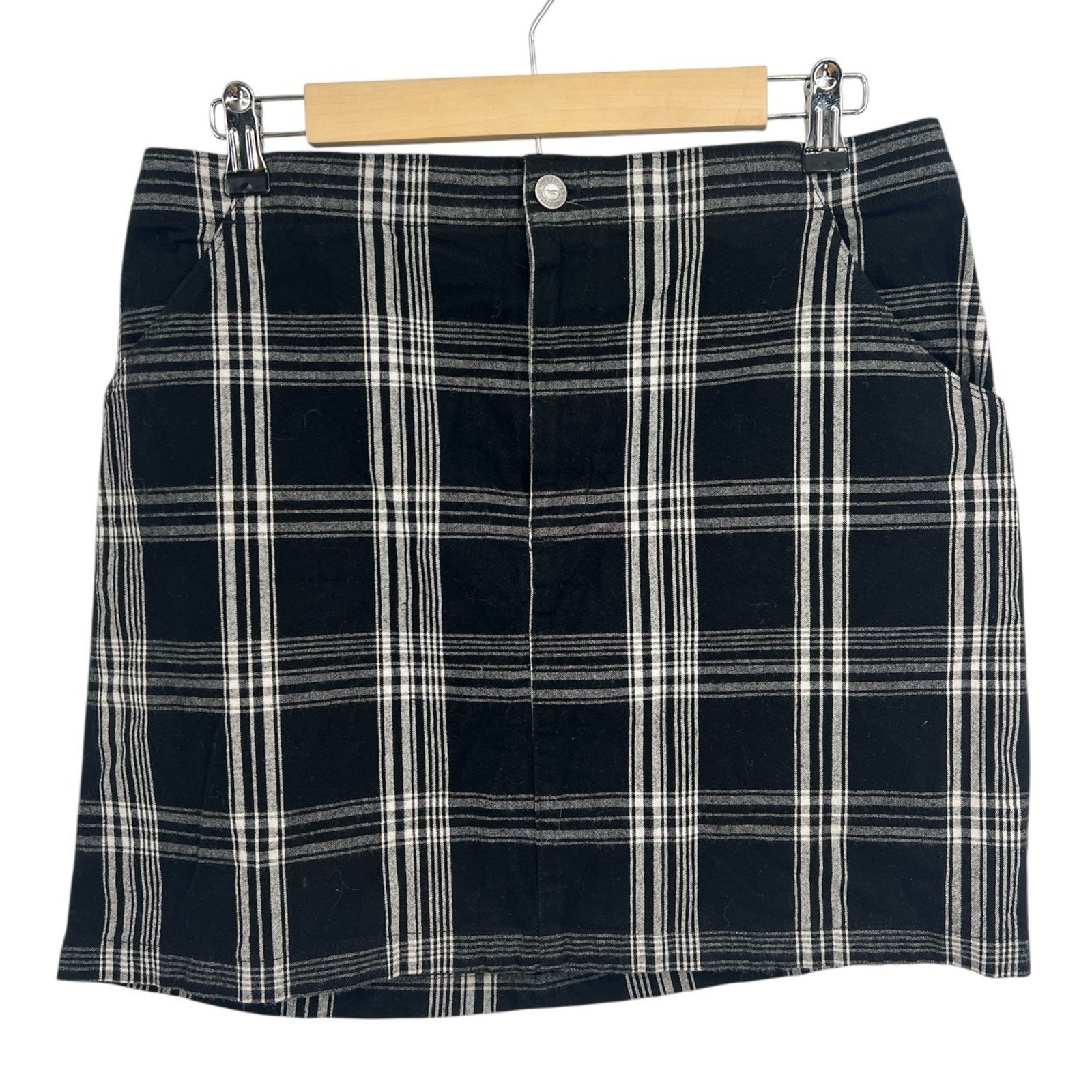 Hollister Ultra High Rise Black White Plaid Mini Skirt L Dark Academia